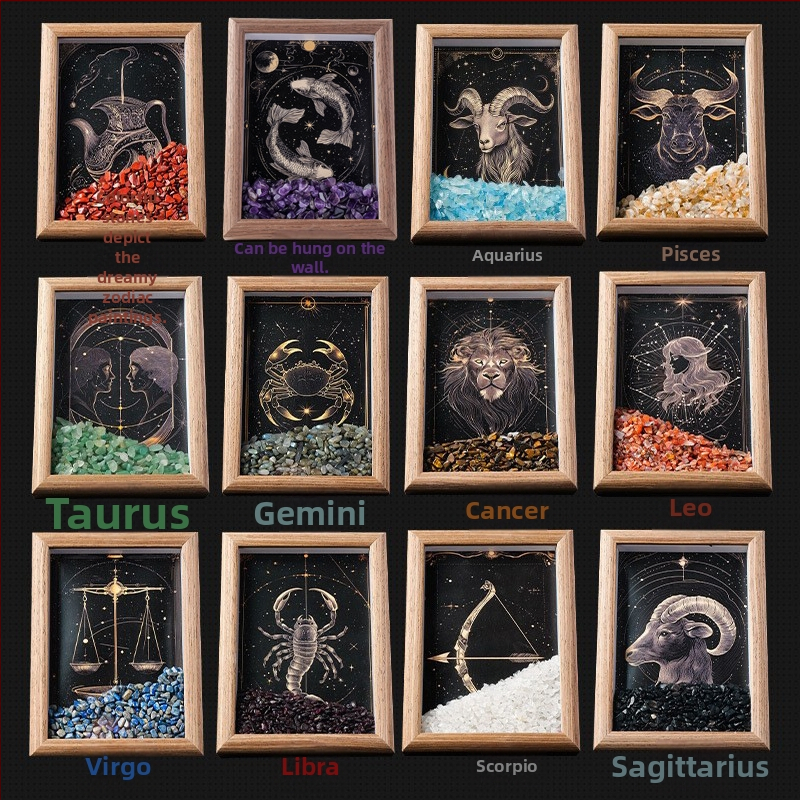 Ramă foto din cristale cu constelația zodiacului - Formă geometrică, Stil minimalist modern, Ambalare în cutie cadou, Numarul de produs AL898457668742