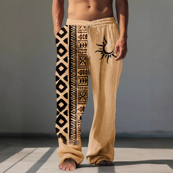 Ανδρικές μακριές casual αθλητικές παντελόνες με 3D ψηφιακή εκτύπωση, ίσια γραμμή, μέση με κορδόνι, ύφασμα πολυεστέρα που απομακρύνει την υγρασία