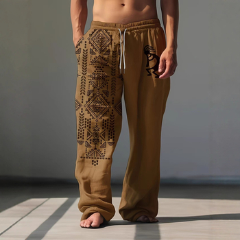 Ανδρικές μακριές casual αθλητικές παντελόνες με 3D ψηφιακή εκτύπωση, ίσια γραμμή, μέση με κορδόνι, ύφασμα πολυεστέρα που απομακρύνει την υγρασία