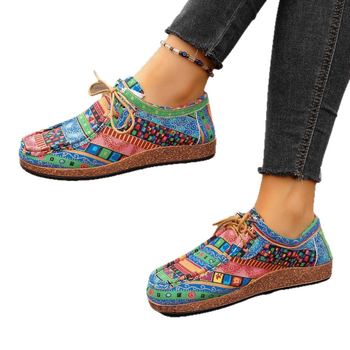 Γυναικείες casual παπούτσια σε εθνοτικό στυλ, με κορδόνια, χαμηλό προφίλ, PU πάνω μέρος, καουτσούκ σόλα