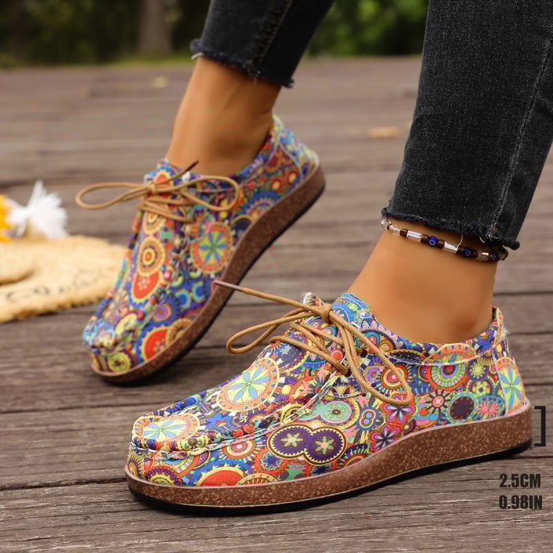 Γυναικείες casual παπούτσια σε εθνοτικό στυλ, με κορδόνια, χαμηλό προφίλ, PU πάνω μέρος, καουτσούκ σόλα
