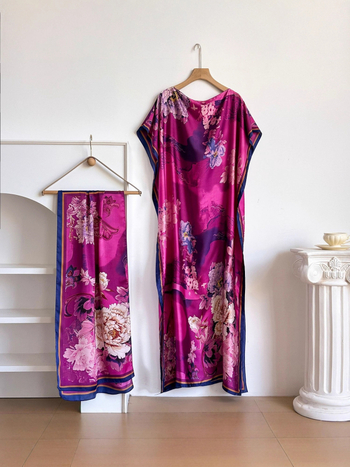 Μακρύ φόρεμα με μανίκια τύπου batwing, εκτύπωση σε πολυεστέρα (95%+), 3/4 μανίκια, κυκλοφορία 2025, κομψό στυλ