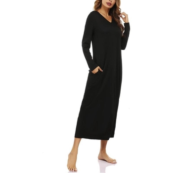 Дамска памучна дълга нощница с дълги ръкави и флис от едната страна, луксозно спално облекло за пролетта