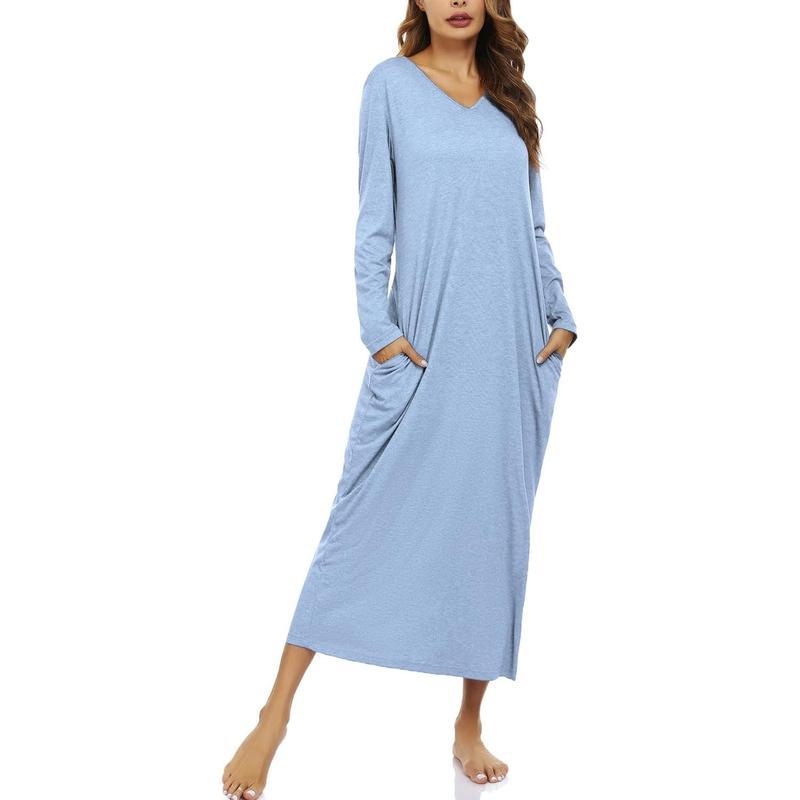 Дамска памучна дълга нощница с дълги ръкави и флис от едната страна, луксозно спално облекло за пролетта
