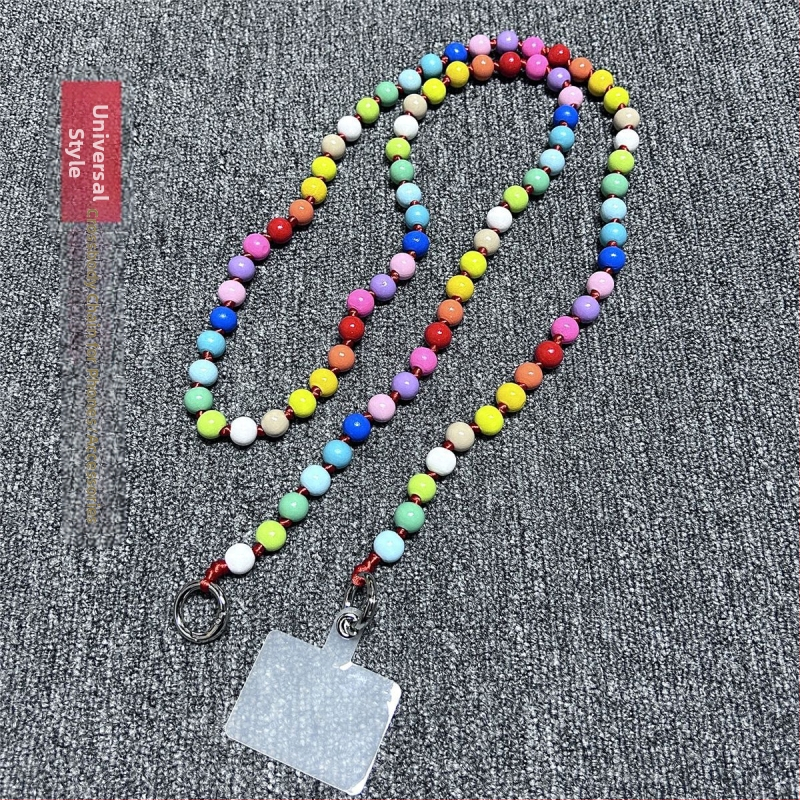 Дървен ланярд за телефон, ръчно изработен, с декоративни мънисти, полиестерно въже, метална катарама