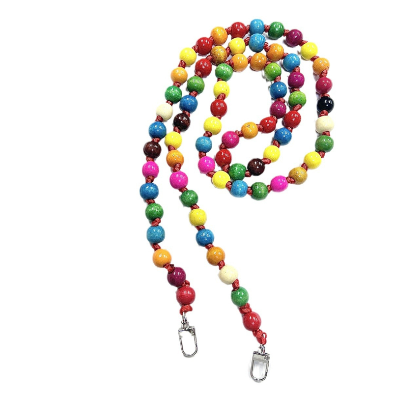 Дървен ланярд за телефон, ръчно изработен, с декоративни мънисти, полиестерно въже, метална катарама