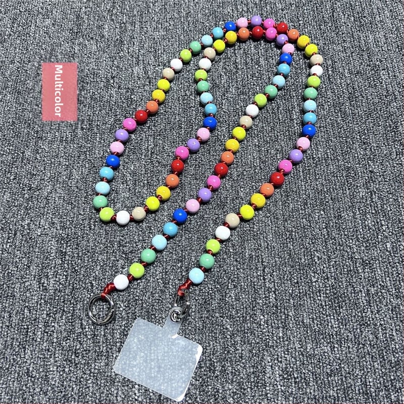 Дървен ланярд за телефон, ръчно изработен, с декоративни мънисти, полиестерно въже, метална катарама