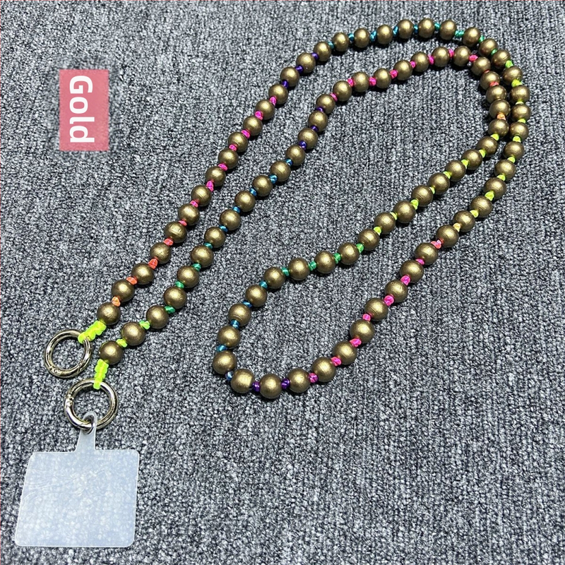 Дървен ланярд за телефон, ръчно изработен, с декоративни мънисти, полиестерно въже, метална катарама