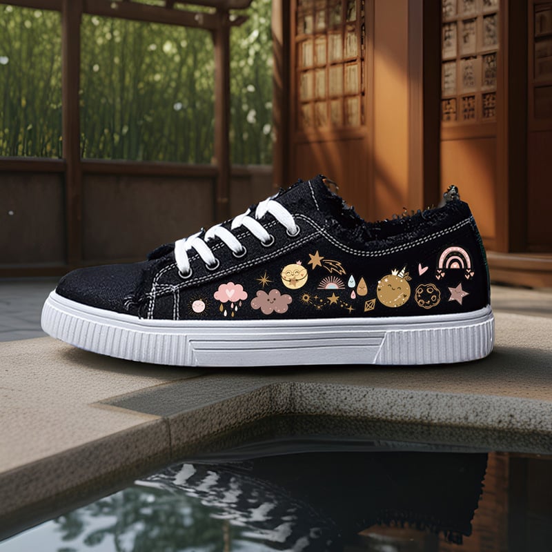 Kanvas kurpes - Unisex, zems augšdaļas stils, ar šņorēm, virsma no kanvas, gumijas zole