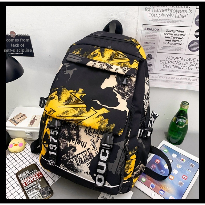 Unisex nailoninė kuprinė su kamufliažiniu graffiti raštu, 20–35 L, kvėpuojanti, atspari vandeniui, atspari dėvėjimuisi, oro pagalvės pečių dirželiai