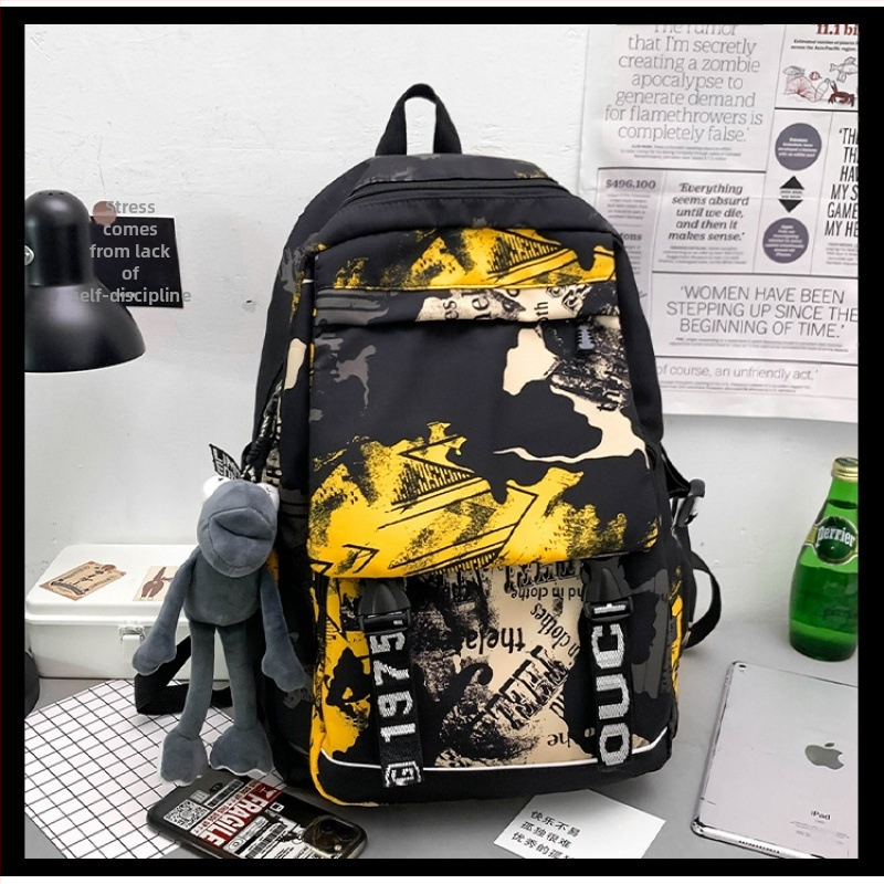 Unisex nailoninė kuprinė su kamufliažiniu graffiti raštu, 20–35 L, kvėpuojanti, atspari vandeniui, atspari dėvėjimuisi, oro pagalvės pečių dirželiai