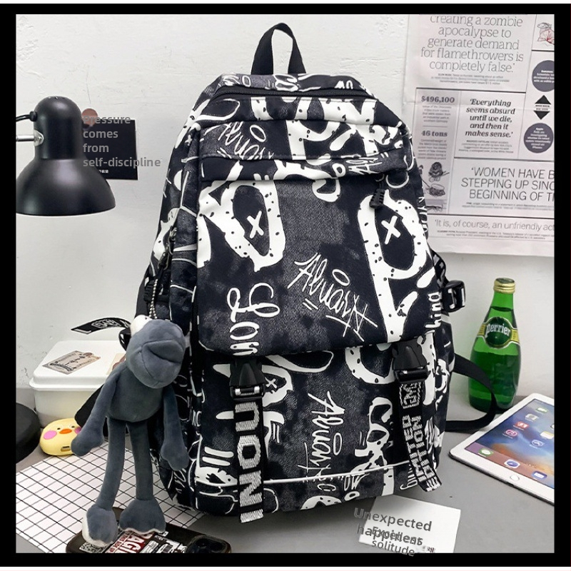 Unisex nailoninė kuprinė su kamufliažiniu graffiti raštu, 20–35 L, kvėpuojanti, atspari vandeniui, atspari dėvėjimuisi, oro pagalvės pečių dirželiai