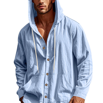 Мъжка риза с дълъг ръкав и качулка, памук 91–95%, тънък плат, тясна кройка, едноцветна