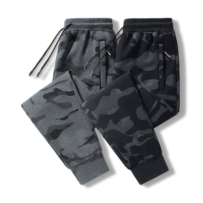 Casual hlače s kamuflažnim uzorkom, fleece podstava, široki kroj (95% pamuk, 5% spandex)