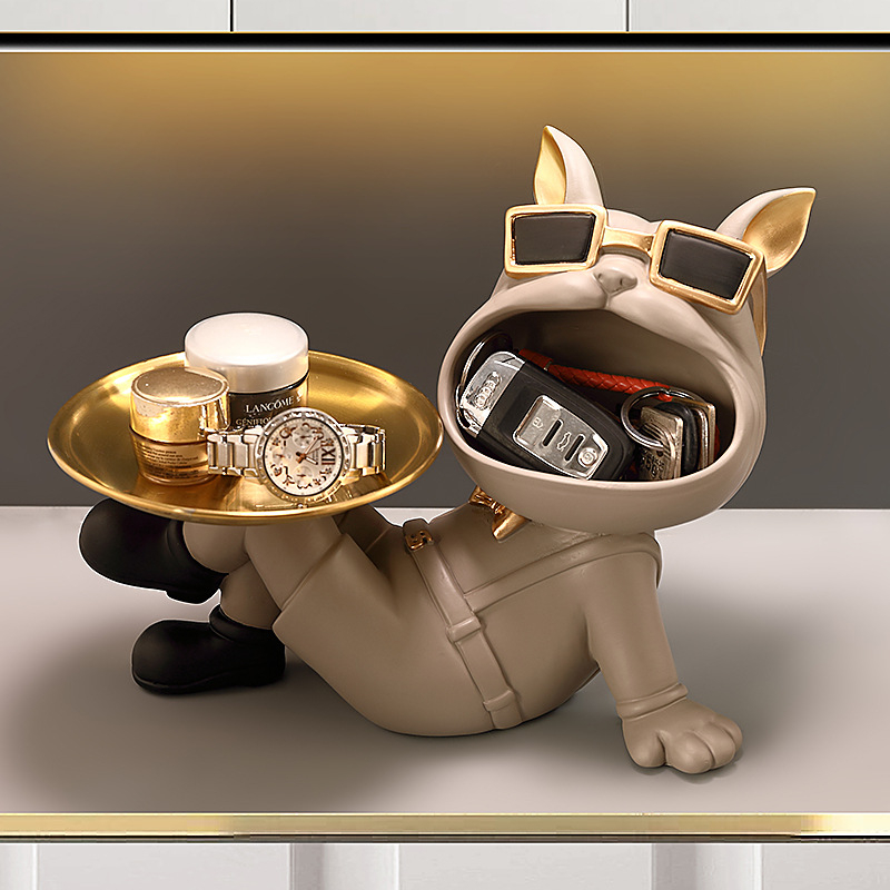 Θήκη κλειδιών εισόδου από ρητίνη με μοτίβο Γαλλικού Μπουλντόγκ – βαμμένη, κατά παραγγελία, διακόσμηση σπιτιού σε ελαφριά πολυτέλεια