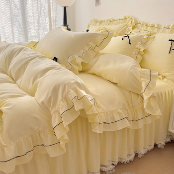 Памучна юбка за легло, комплект от четири части, стил принцеса, квилтово шиене