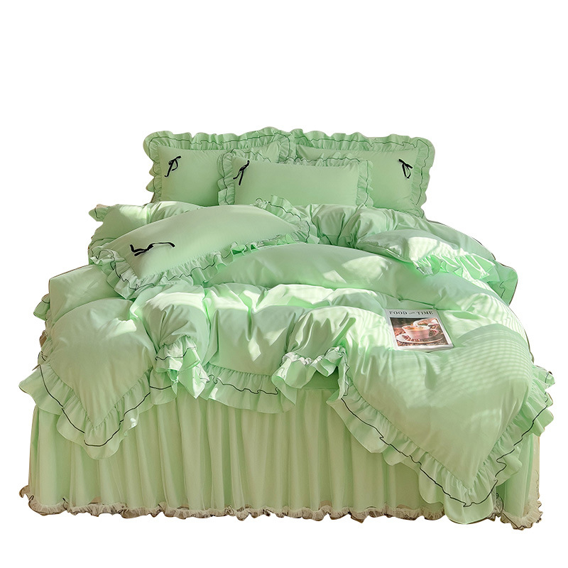 Fustă de pat din bumbac, set de patru piese, stil prințesă, quiltare