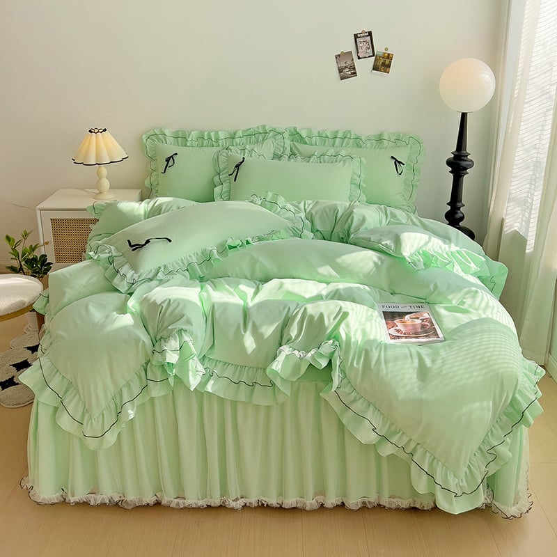 Fustă de pat din bumbac, set de patru piese, stil prințesă, quiltare