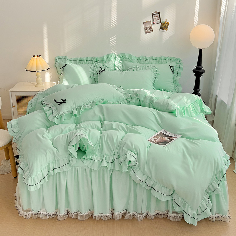 Fustă de pat din bumbac, set de patru piese, stil prințesă, quiltare