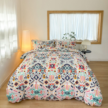 Σετ καλυμμάτων παπλωμάτων τριών τεμαχίων, μποέμ στυλ, εκτύπωση τοπίου, απλή ύφανση, χημικές ίνες