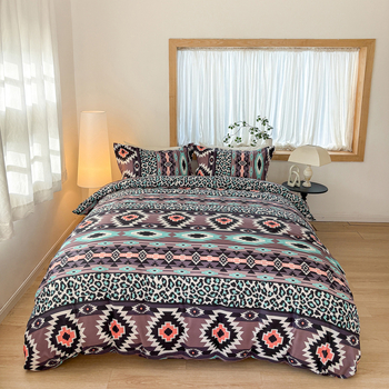 Комплект завивки с три части, бохемски стил, пейзажен принт, еднообразно тъкане, химическо влакно