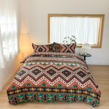 Комплект завивки с три части, бохемски стил, пейзажен принт, еднообразно тъкане, химическо влакно