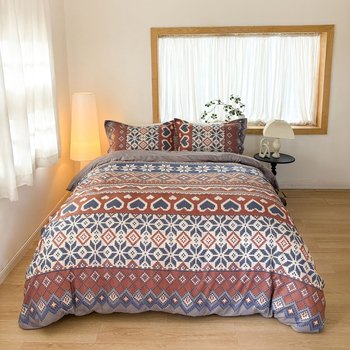 Комплект завивки с три части, бохемски стил, пейзажен принт, еднообразно тъкане, химическо влакно