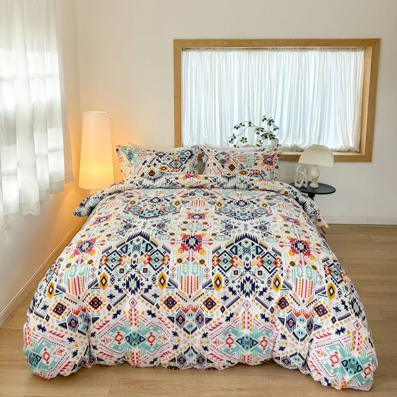 Trīsdaļīgs segas pārvalku komplekts, bohemas stils, ainavu apdruka, vienkāršs audums, ķīmiskās šķiedras