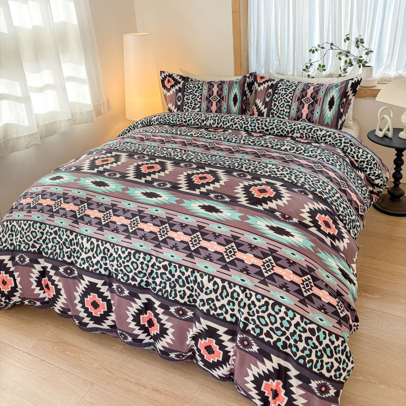 Σετ καλυμμάτων παπλωμάτων τριών τεμαχίων, μποέμ στυλ, εκτύπωση τοπίου, απλή ύφανση, χημικές ίνες