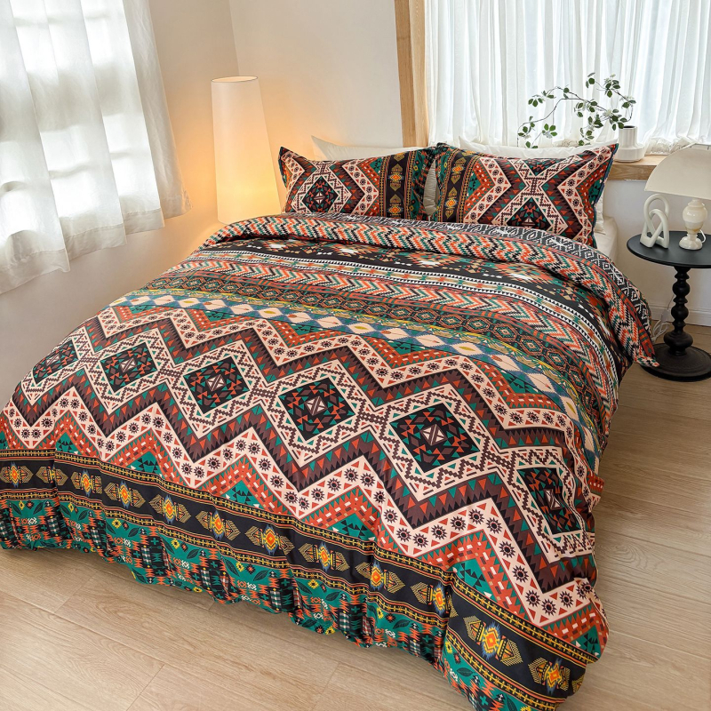 Σετ καλυμμάτων παπλωμάτων τριών τεμαχίων, μποέμ στυλ, εκτύπωση τοπίου, απλή ύφανση, χημικές ίνες