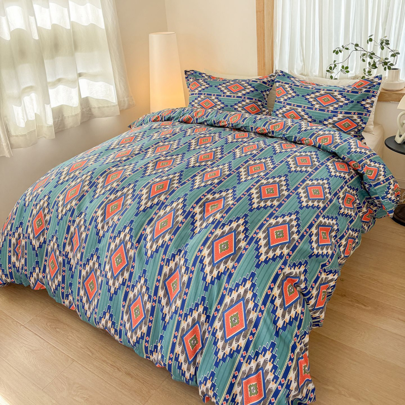 Σετ καλυμμάτων παπλωμάτων τριών τεμαχίων, μποέμ στυλ, εκτύπωση τοπίου, απλή ύφανση, χημικές ίνες