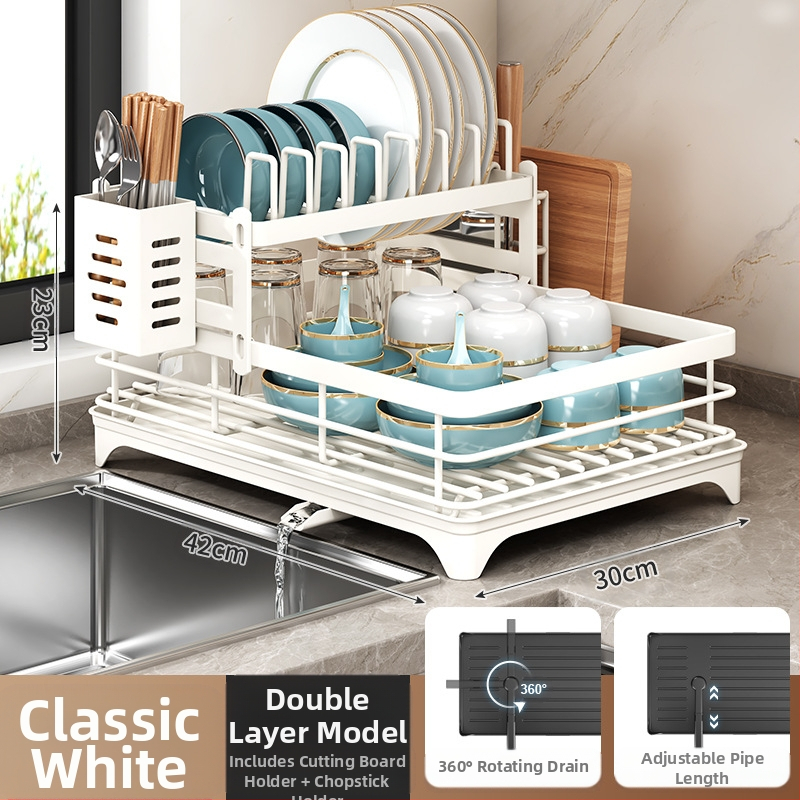 Ράφι αποστράγγισης πιάτων με θήκη για ξυλάκια φαγητού – Ατσάλι άνθρακα – Σύγχρονο μίνιμαλ στυλ – Στενή κατασκευή για περβάζι κουζίνας