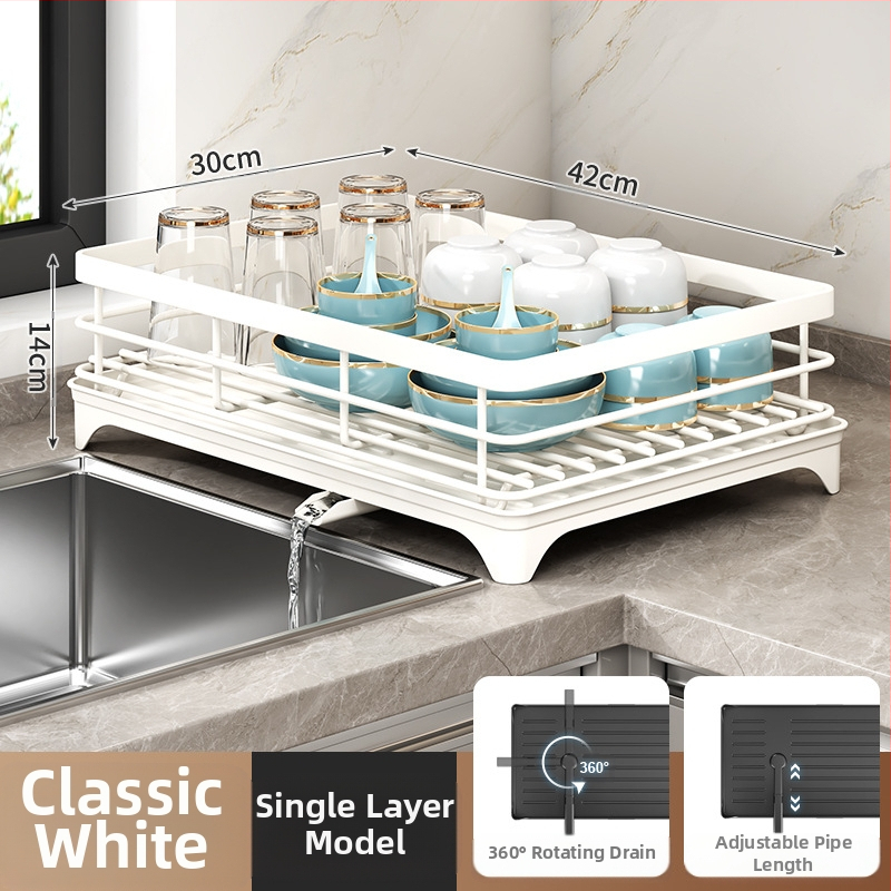 Ράφι αποστράγγισης πιάτων με θήκη για ξυλάκια φαγητού – Ατσάλι άνθρακα – Σύγχρονο μίνιμαλ στυλ – Στενή κατασκευή για περβάζι κουζίνας