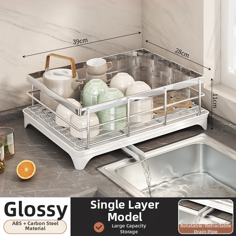 Ράφι αποστράγγισης πιάτων με θήκη για ξυλάκια φαγητού – Ατσάλι άνθρακα – Σύγχρονο μίνιμαλ στυλ – Στενή κατασκευή για περβάζι κουζίνας