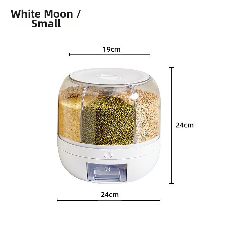 Κυκλική θήκη αποθήκευσης δημητριακών με 6 διαμερίσματα — σφραγισμένη, ανθεκτική στα έντομα και στην υγρασία, τροφικής ποιότητας ABS+PET+AS, χωρητικότητα 5 L+