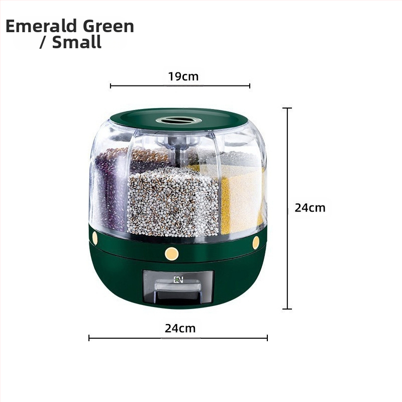 Κυκλική θήκη αποθήκευσης δημητριακών με 6 διαμερίσματα — σφραγισμένη, ανθεκτική στα έντομα και στην υγρασία, τροφικής ποιότητας ABS+PET+AS, χωρητικότητα 5 L+