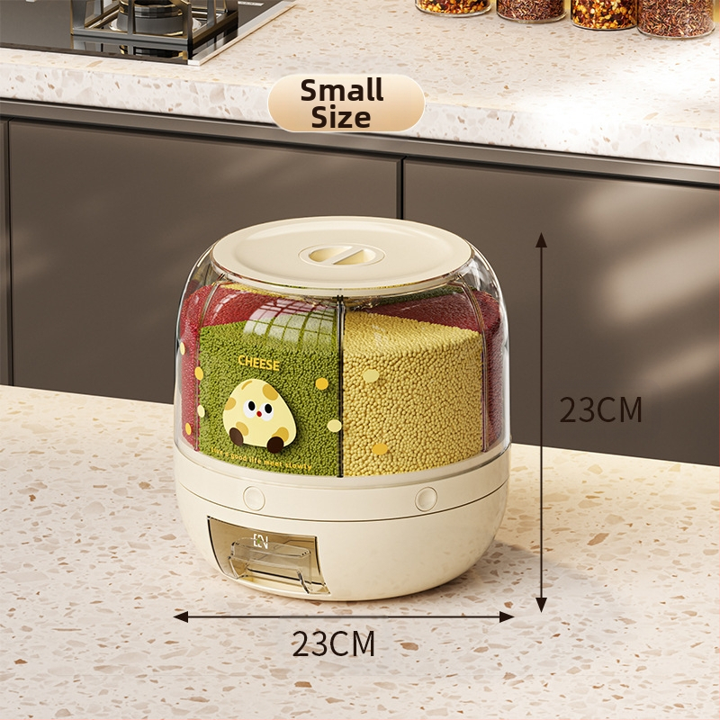 Κυκλική θήκη αποθήκευσης δημητριακών με 6 διαμερίσματα — σφραγισμένη, ανθεκτική στα έντομα και στην υγρασία, τροφικής ποιότητας ABS+PET+AS, χωρητικότητα 5 L+