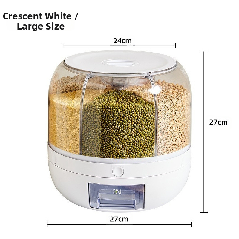 Κυκλική θήκη αποθήκευσης δημητριακών με 6 διαμερίσματα — σφραγισμένη, ανθεκτική στα έντομα και στην υγρασία, τροφικής ποιότητας ABS+PET+AS, χωρητικότητα 5 L+