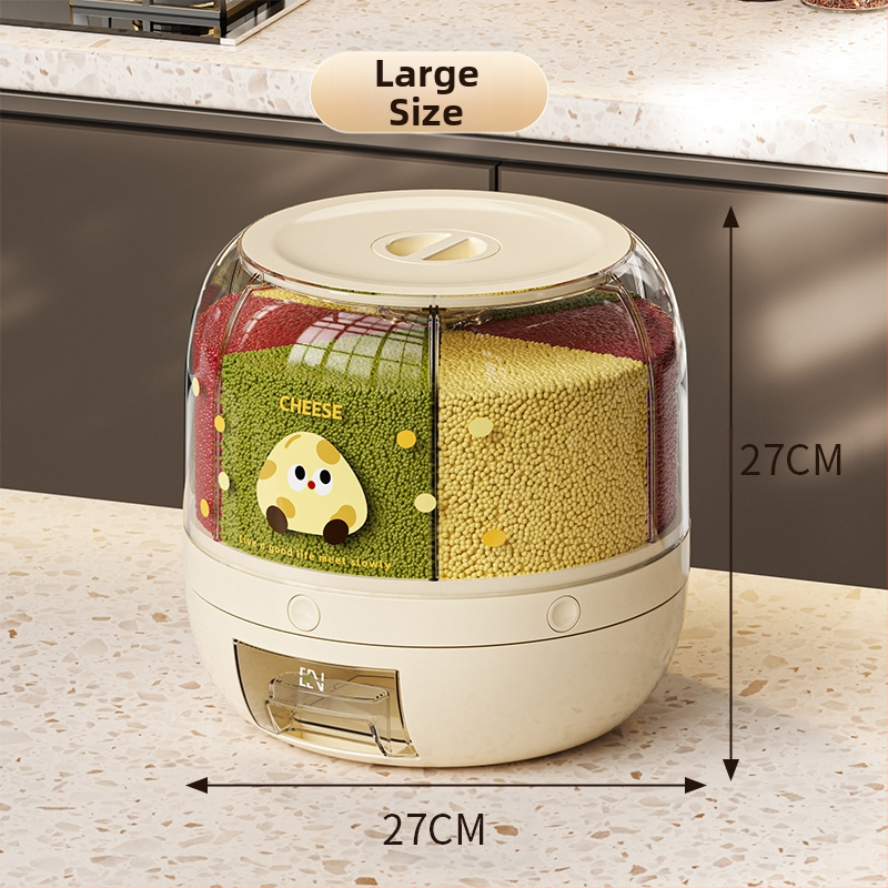 Κυκλική θήκη αποθήκευσης δημητριακών με 6 διαμερίσματα — σφραγισμένη, ανθεκτική στα έντομα και στην υγρασία, τροφικής ποιότητας ABS+PET+AS, χωρητικότητα 5 L+