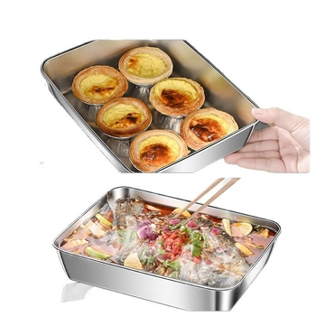 Ορθογώνιο πιάτο σερβιρίσματος από ανοξείδωτο ατσάλι 304 με καπάκι, για συντήρηση στο ψυγείο – ιδανικό για μπάρμπεκιου, κρύα πιάτα, φρούτα και ψάρια ατμού ή στη σχάρα