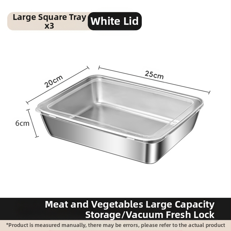 Ορθογώνιο πιάτο σερβιρίσματος από ανοξείδωτο ατσάλι 304 με καπάκι, για συντήρηση στο ψυγείο – ιδανικό για μπάρμπεκιου, κρύα πιάτα, φρούτα και ψάρια ατμού ή στη σχάρα