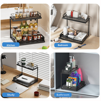 Διώροφη επεκτειόμενη ραφιέρα κουζίνας για αποθήκευση, μεταλλική κατασκευή από σύρμα, πολυλειτουργικός οργανωτής, για κουζίνα και κάτω από νεροχύτη, μοντέρνος μινιμαλισμός