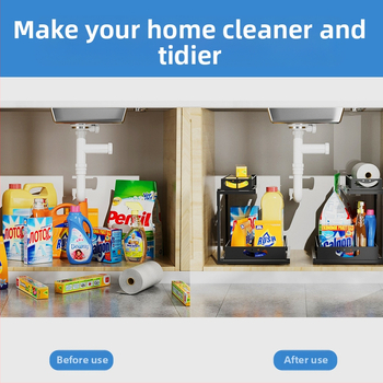 Διώροφη επεκτειόμενη ραφιέρα κουζίνας για αποθήκευση, μεταλλική κατασκευή από σύρμα, πολυλειτουργικός οργανωτής, για κουζίνα και κάτω από νεροχύτη, μοντέρνος μινιμαλισμός