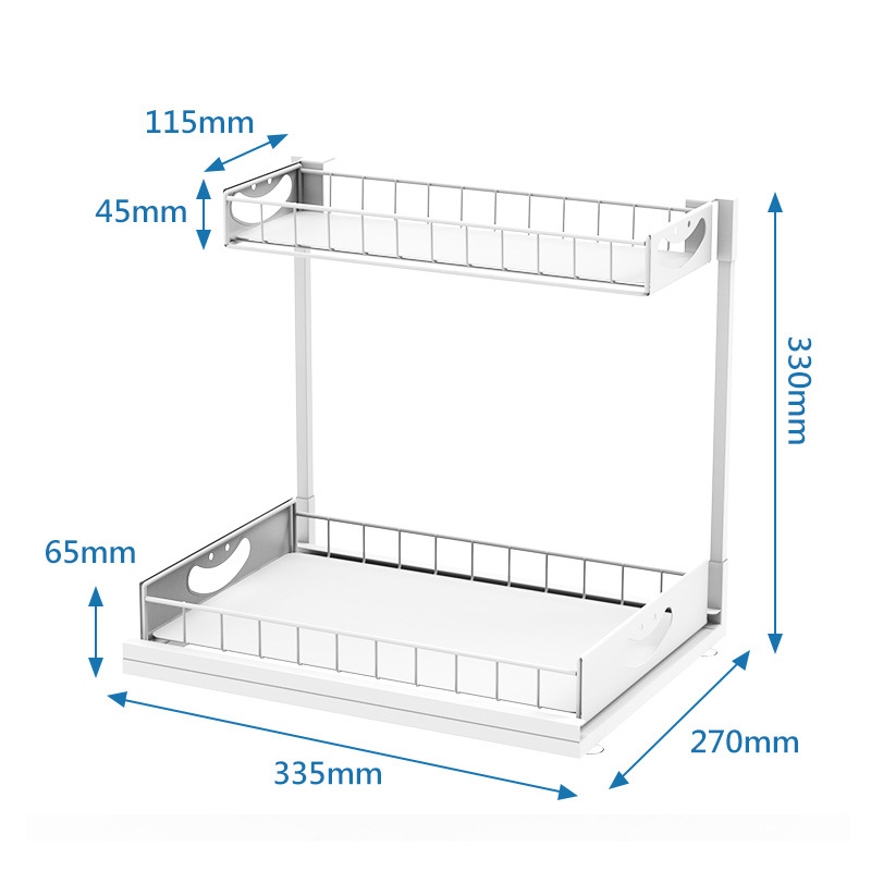 Двуетажна издърпваща се кухненска рафтова система за съхранение, метална тел конструкция, мултифункционален организатор, за кухня и шкаф под мивката, модерен минималистичен стил
