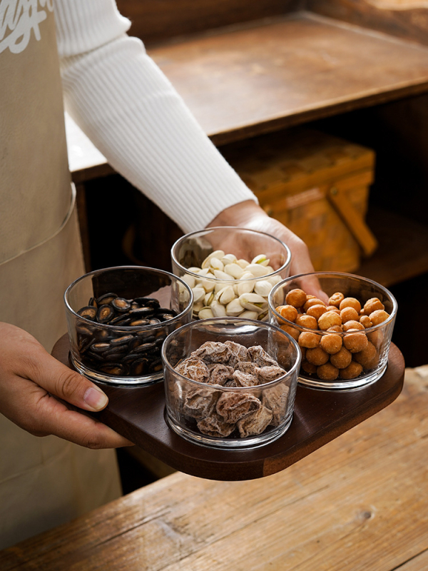 Διαχωριζόμενο πιάτο φρούτων ιαπωνικού στυλ με καπάκι, στρογγυλό γυάλινο μπολ για φρούτα και σνακ, απλός σχεδιασμός