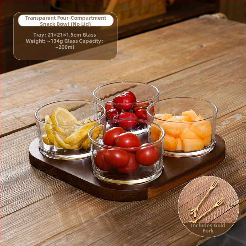 Διαχωριζόμενο πιάτο φρούτων ιαπωνικού στυλ με καπάκι, στρογγυλό γυάλινο μπολ για φρούτα και σνακ, απλός σχεδιασμός