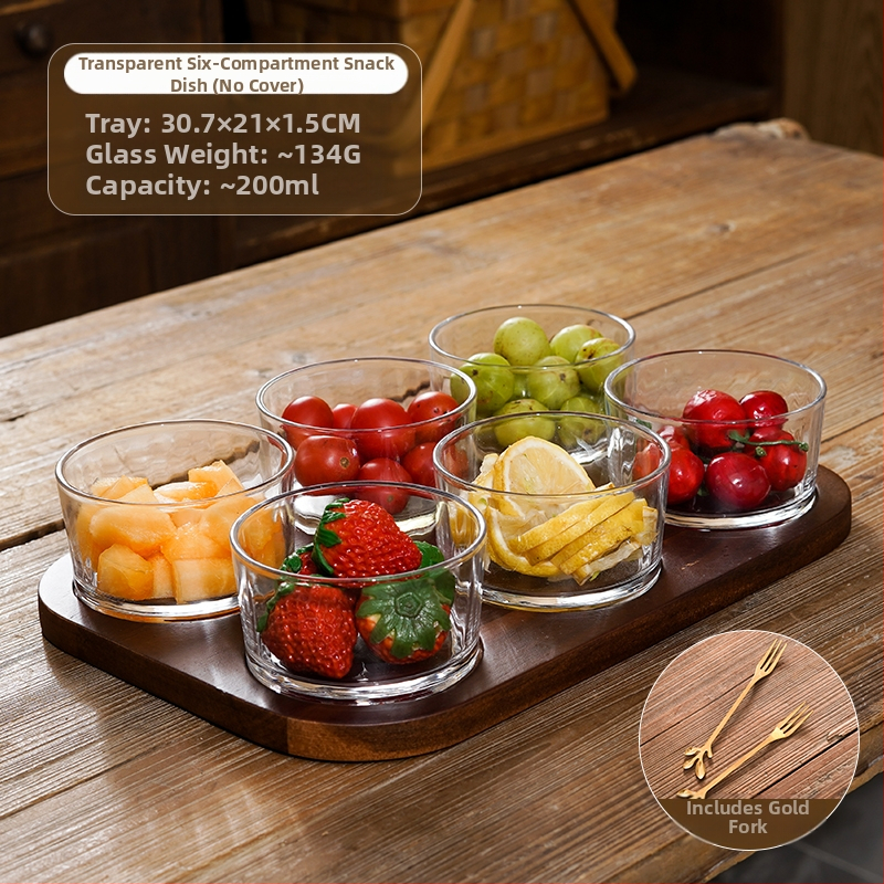 Διαχωριζόμενο πιάτο φρούτων ιαπωνικού στυλ με καπάκι, στρογγυλό γυάλινο μπολ για φρούτα και σνακ, απλός σχεδιασμός