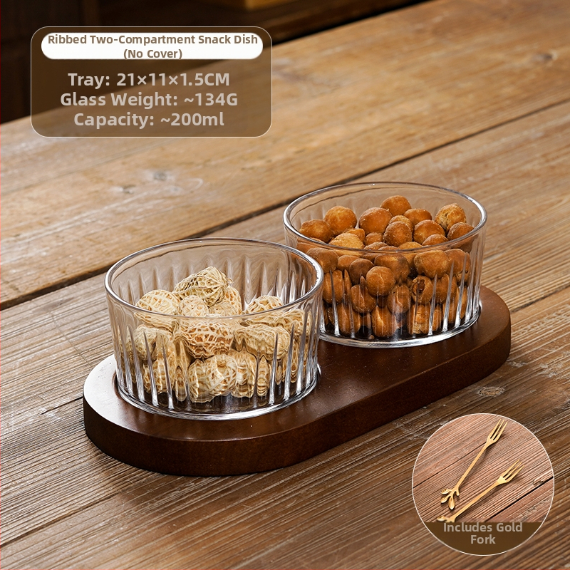 Διαχωριζόμενο πιάτο φρούτων ιαπωνικού στυλ με καπάκι, στρογγυλό γυάλινο μπολ για φρούτα και σνακ, απλός σχεδιασμός