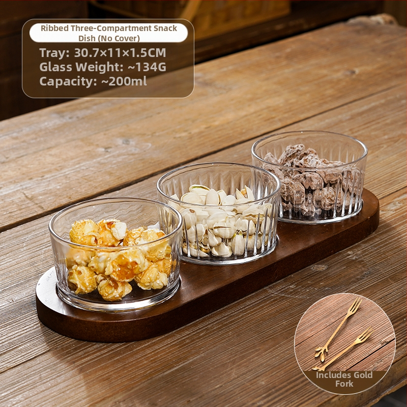 Διαχωριζόμενο πιάτο φρούτων ιαπωνικού στυλ με καπάκι, στρογγυλό γυάλινο μπολ για φρούτα και σνακ, απλός σχεδιασμός