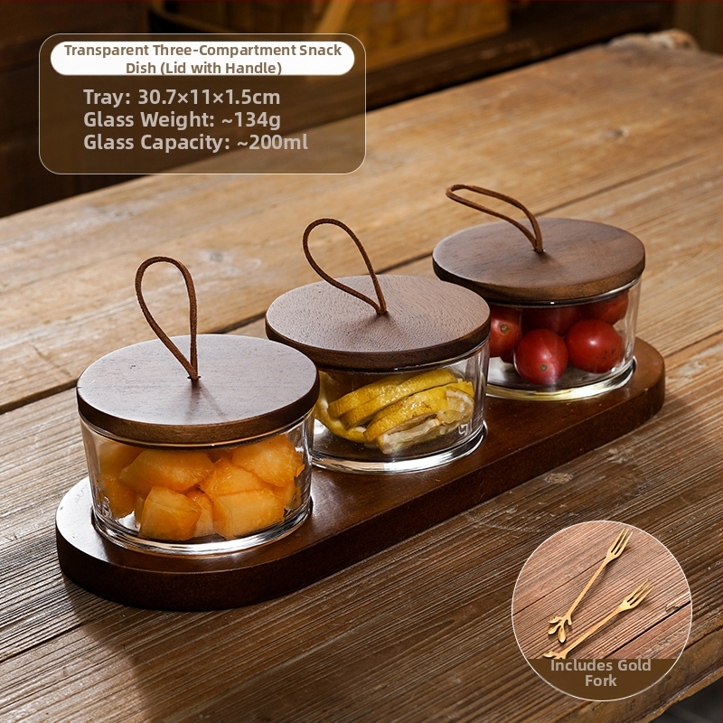 Διαχωριζόμενο πιάτο φρούτων ιαπωνικού στυλ με καπάκι, στρογγυλό γυάλινο μπολ για φρούτα και σνακ, απλός σχεδιασμός